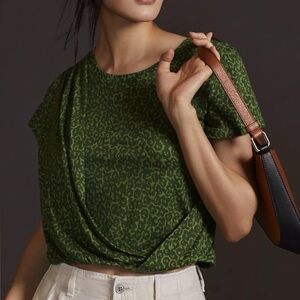 NWT Anthropologie By Anthropologie Draped Tee Green Motif Small